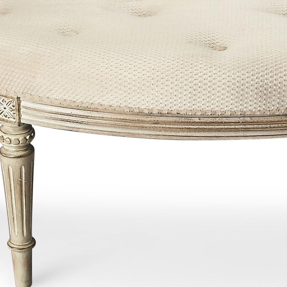 Classic Ivory and Golden White Wash Crescent Shaped Bench