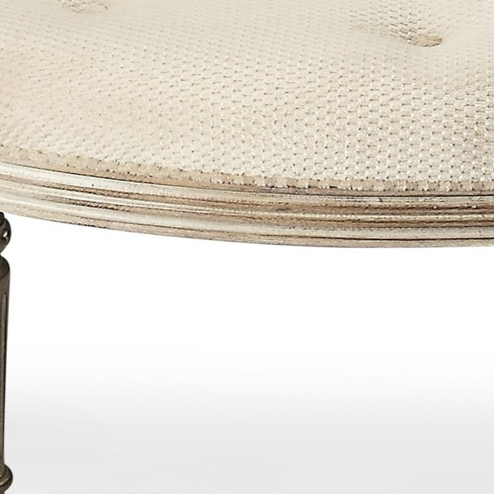 Classic Ivory and Golden White Wash Crescent Shaped Bench