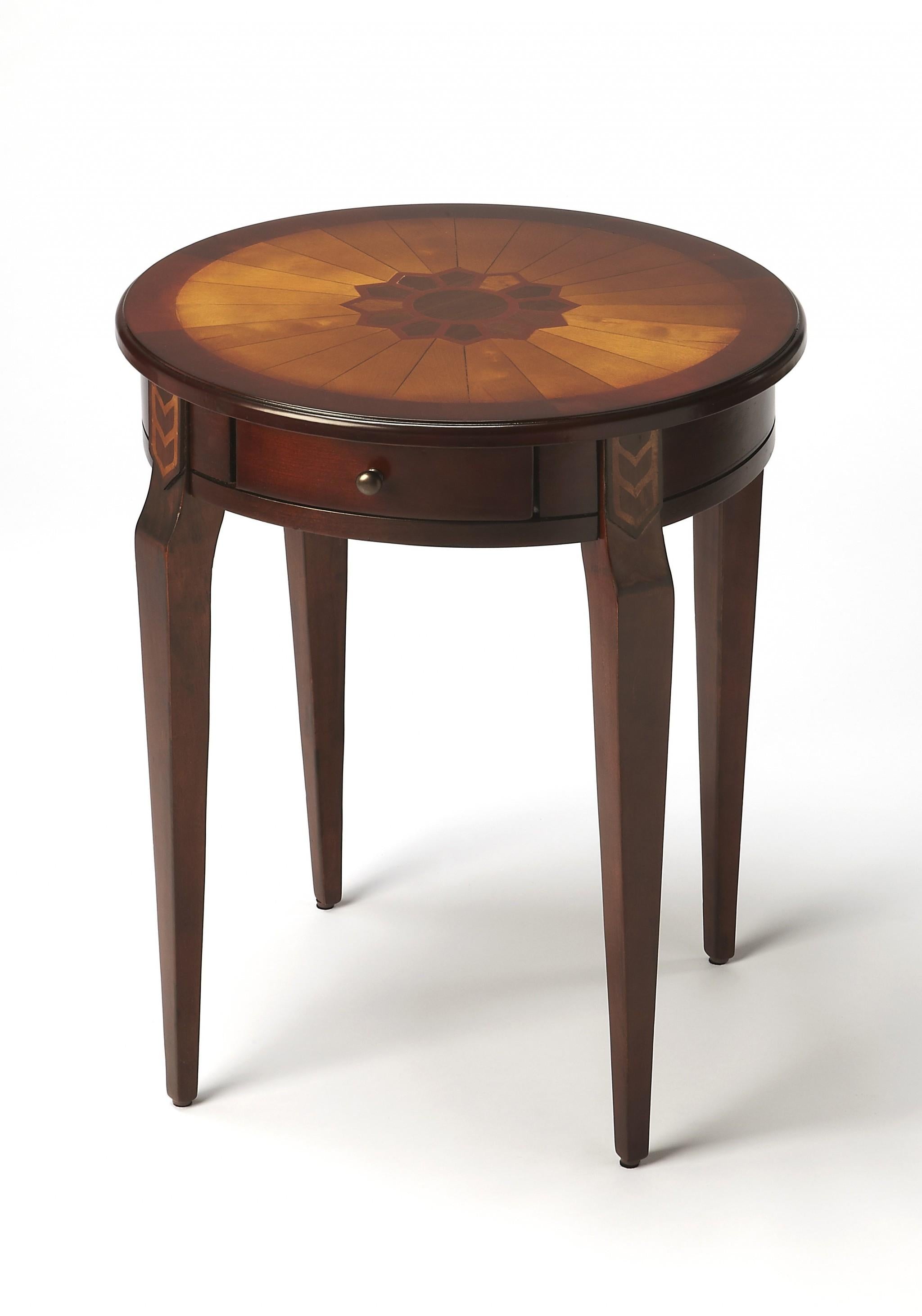 Cherry with Maple Inlay Round Accent Table