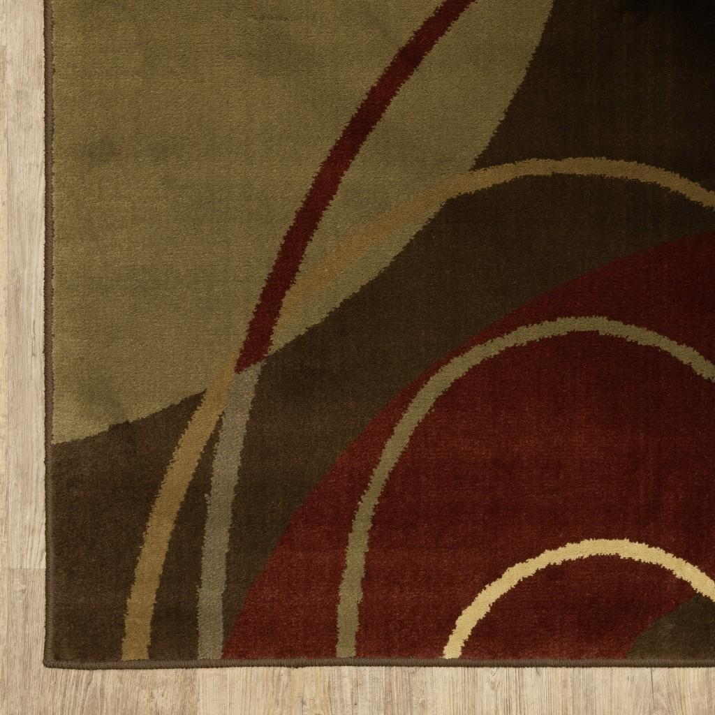 3'x8' Brown and Red Abstract  Runner Area Rug