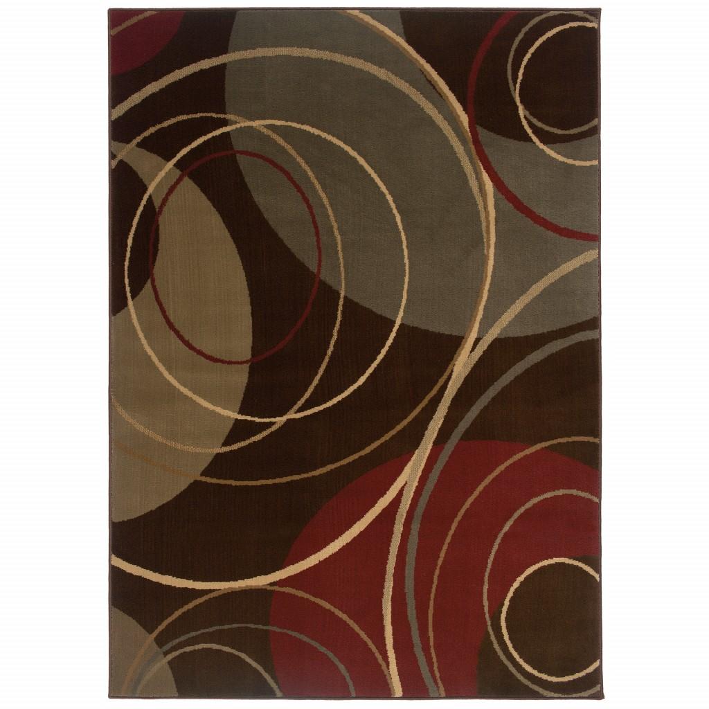 5'x8' Brown and Red Abstract  Area Rug Default Title