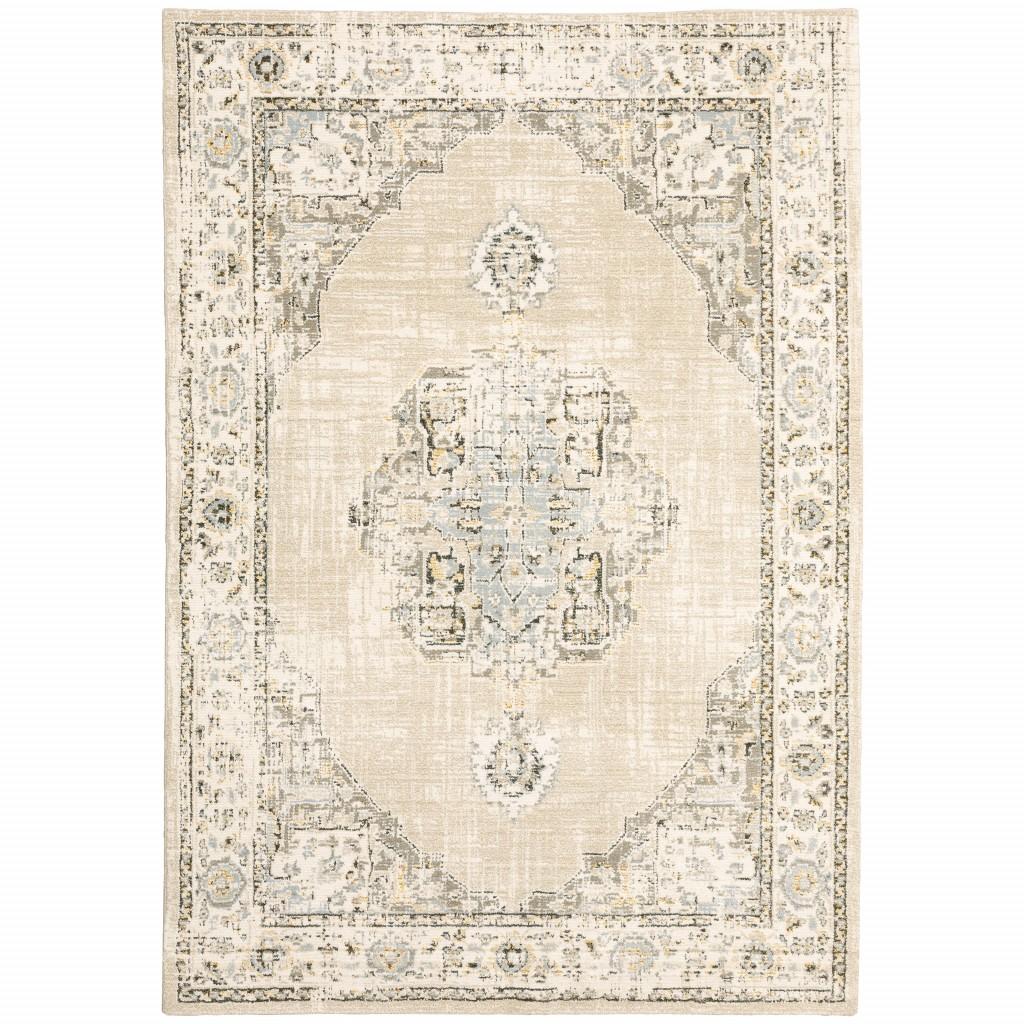 7'x9' Beige and Ivory Center Jewel Area Rug Default Title