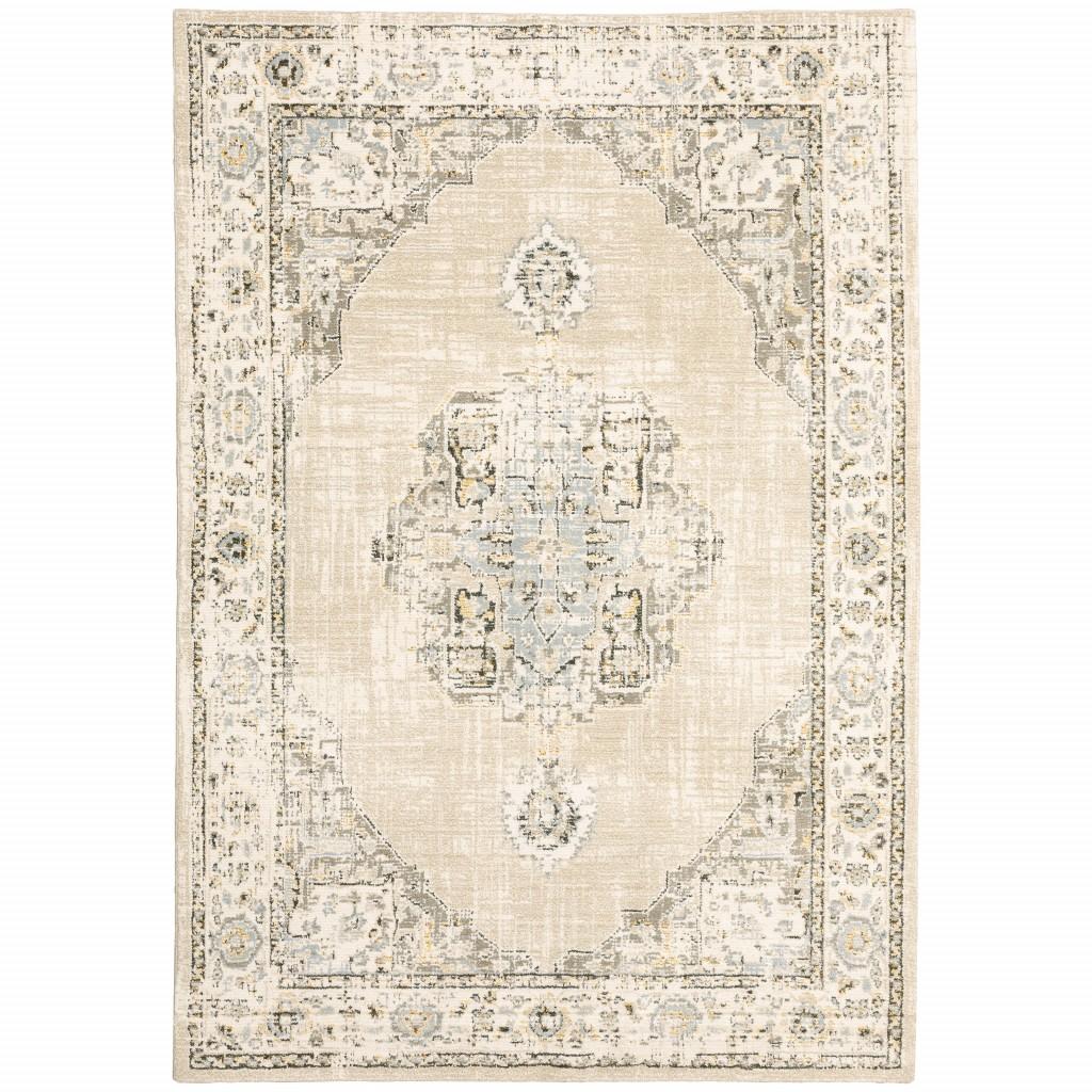 10'x14' Beige and Ivory Center Jewel Area Rug Default Title