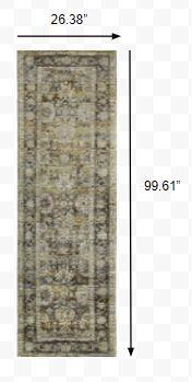 2'x8' Green and Brown Floral Runner Rug