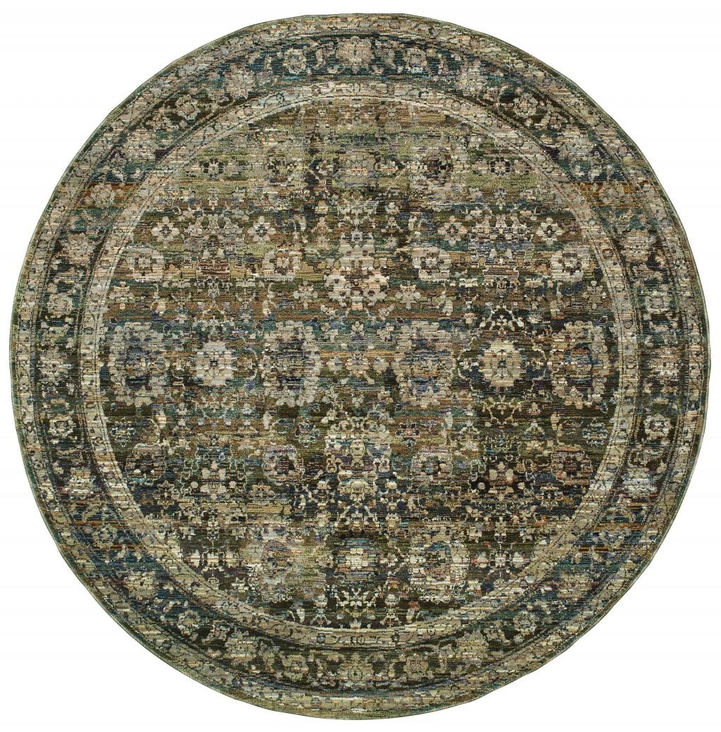 7' Round Green and Brown Floral Area Rug Default Title