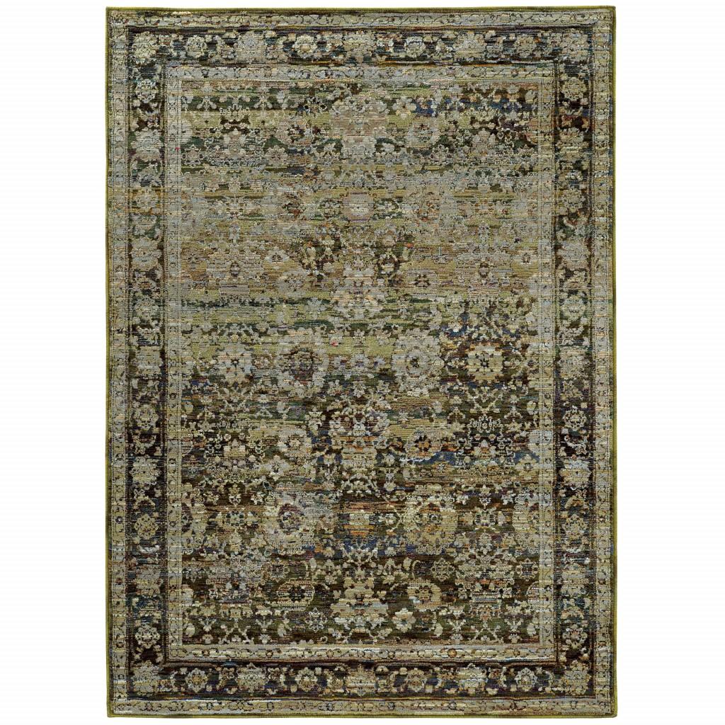 10'x14' Green and Brown Floral Area Rug