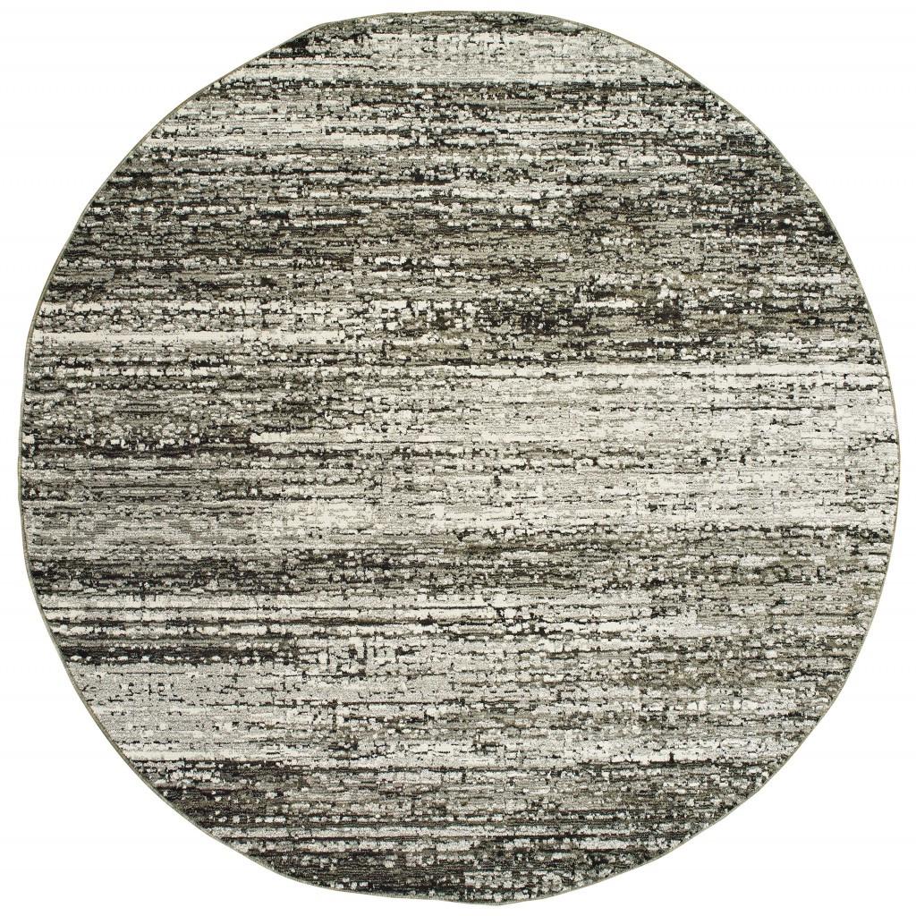 7' Round Ash and Slate Abstract Area Rug
