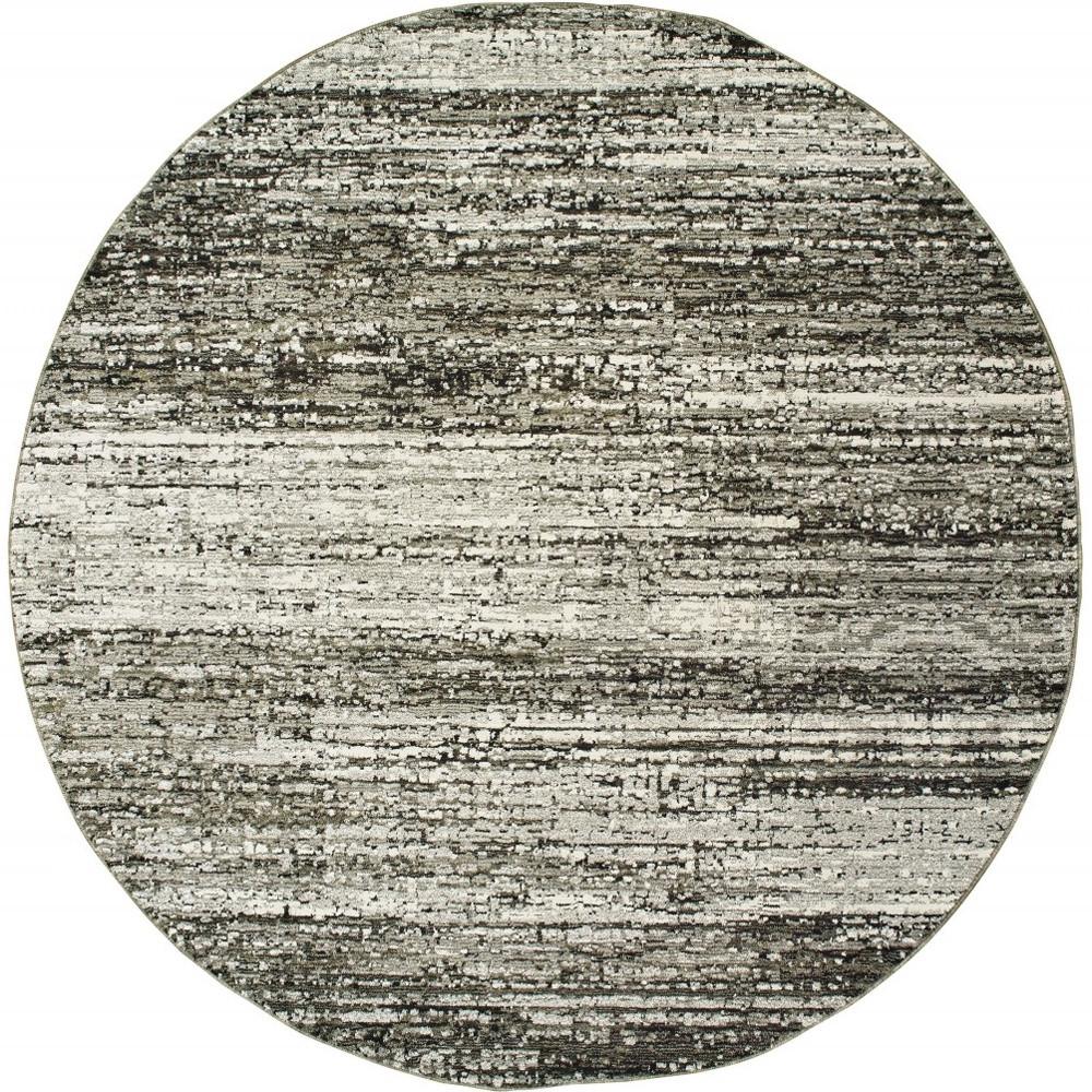 7' Round Ash and Slate Abstract Area Rug