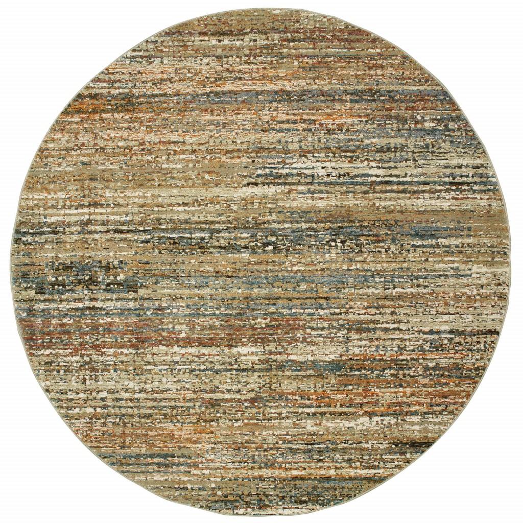 7' Round Gold and Green Abstract Area Rug Default Title