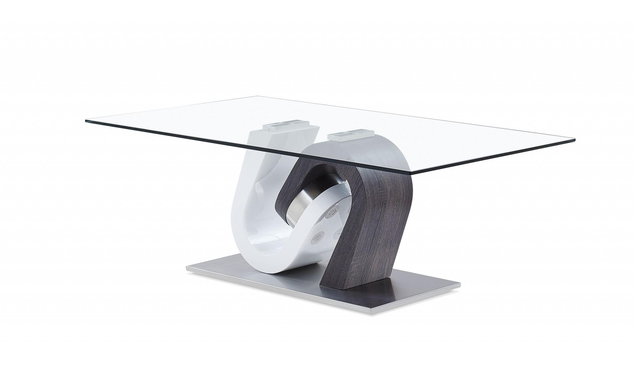 White and Dark Grey Two Tone Ultra modern Coffee Table with Glass Top