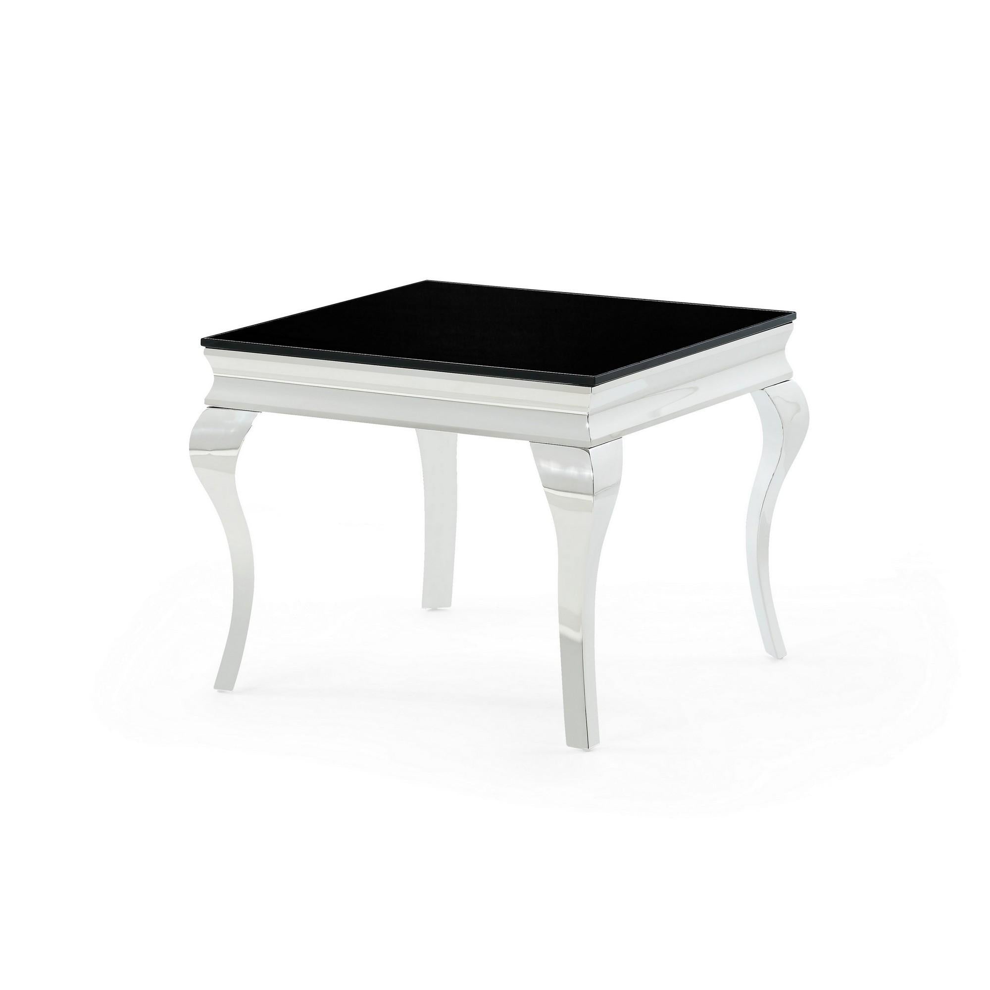 Silver tone Black Glass top End Table