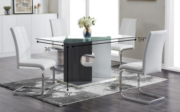 Contemporary Puzzle Gray and White Double Base Glass Dining Table