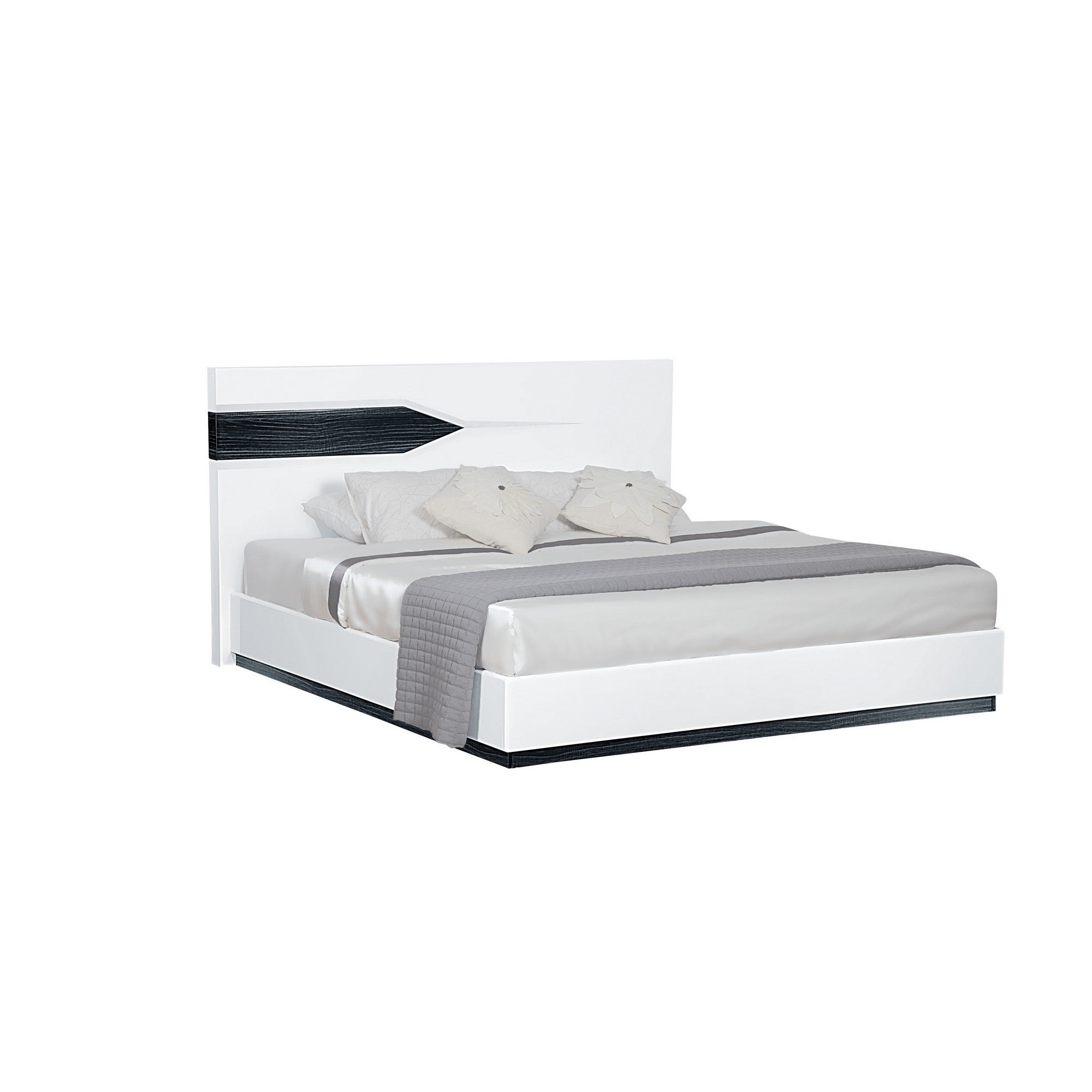 White Tone QueKingen Bed with Dark Grey Zebrano details On Headboard and Bottom Rail Accent Default Title