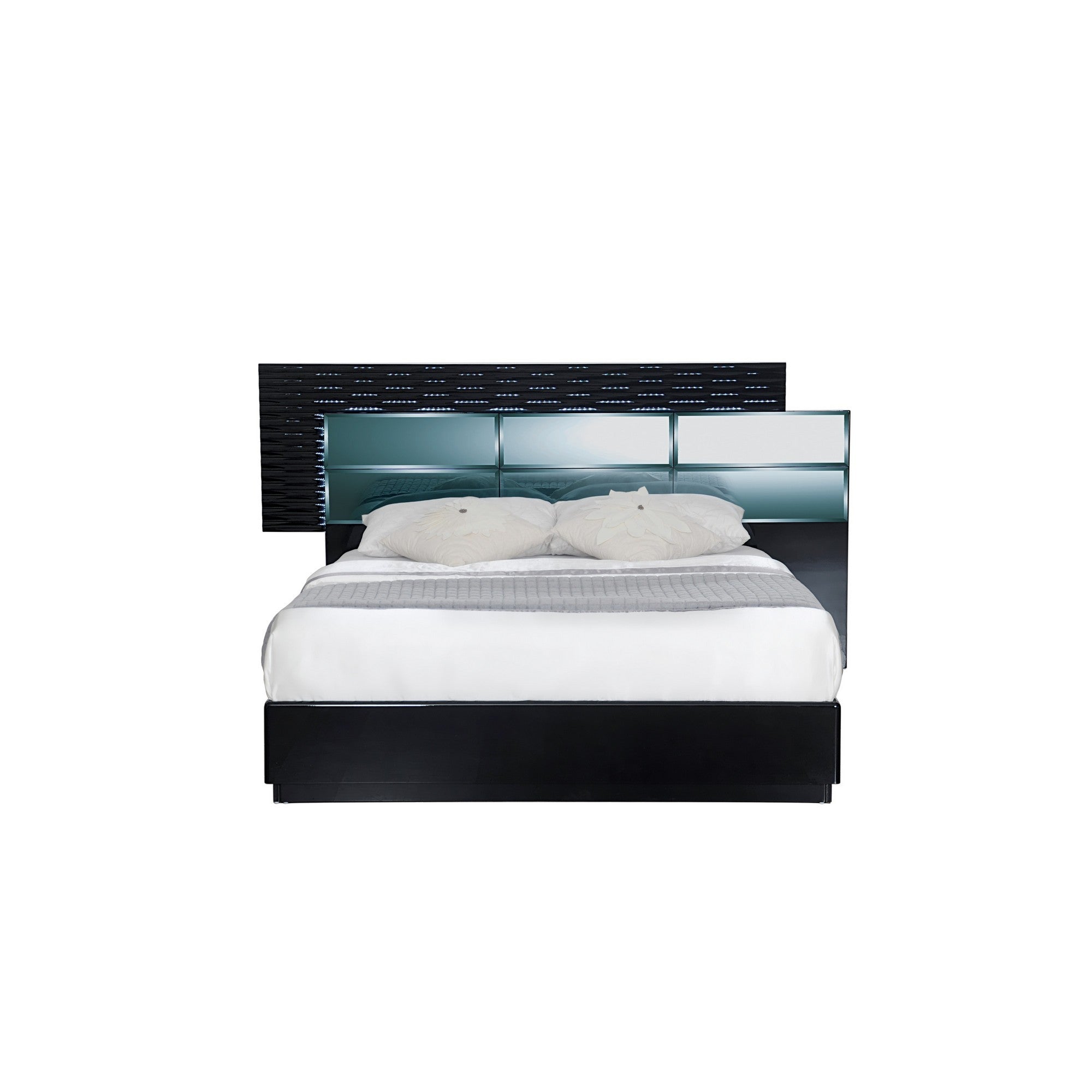 Modern Black Queen Bed with Headboard  LED lightning  Smoked Mirrored Panels Default Title