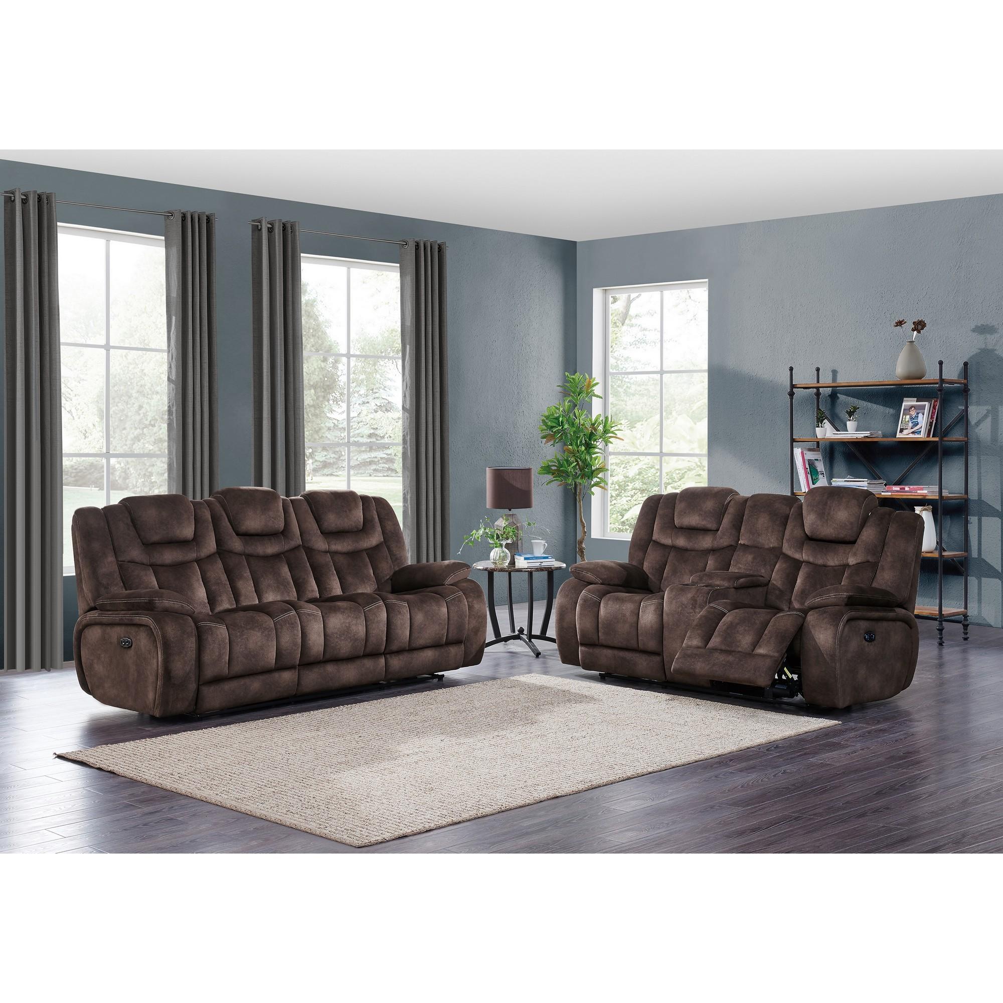 Chocolate Power Reclining Sofa with Adjustable Power Headrest  Reading Lights and USB Port