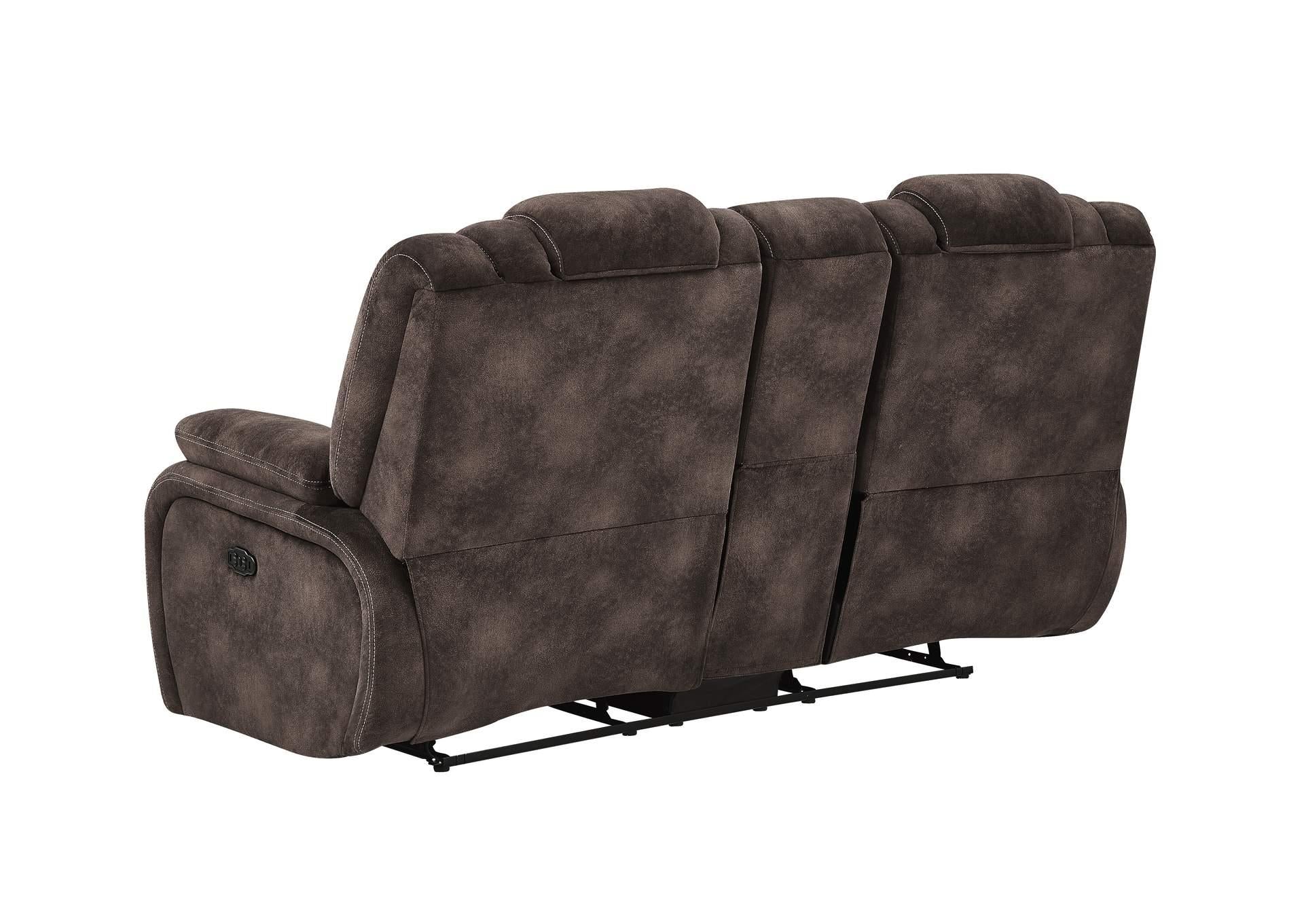 Chocolate Power Reclining Loveseat with Adjustable Power Headrest and USB Port