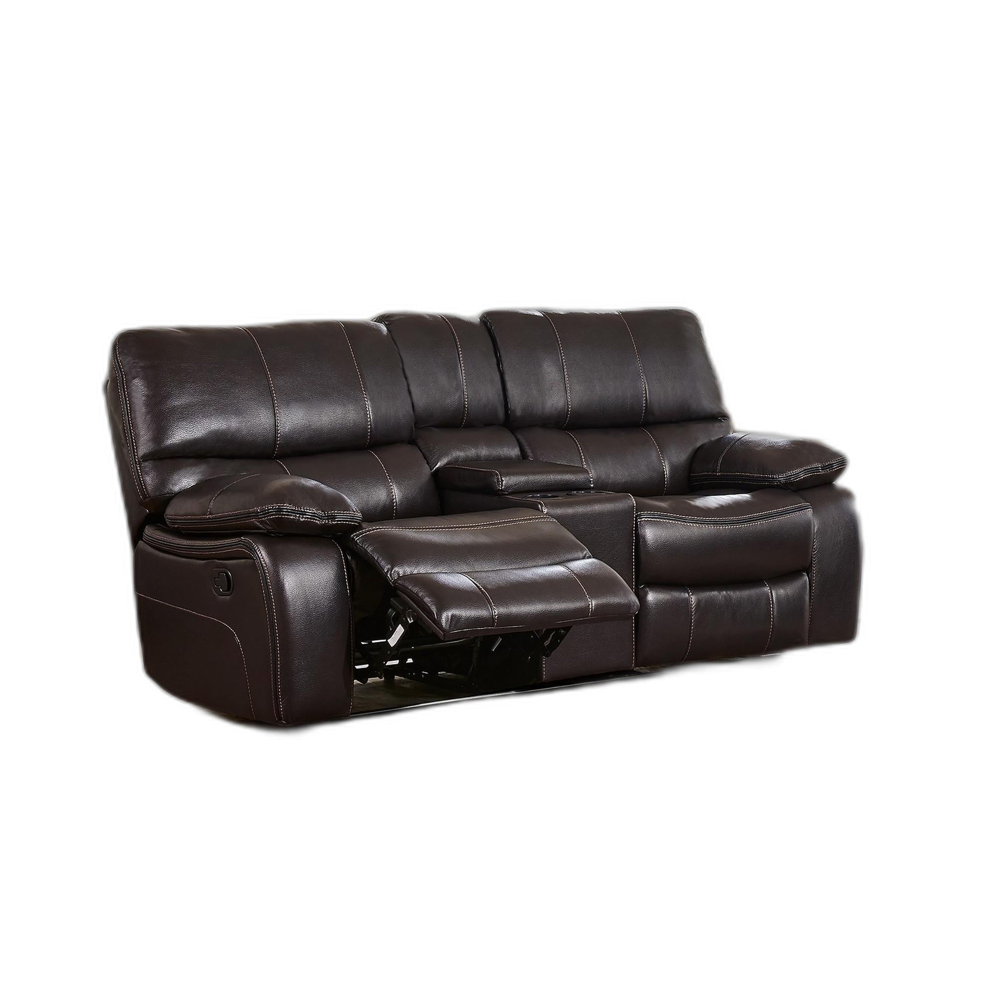 Espresso Black Leather Gel Cover Console Reclining Loveseat in Removable Back And Extra Plush Cushions