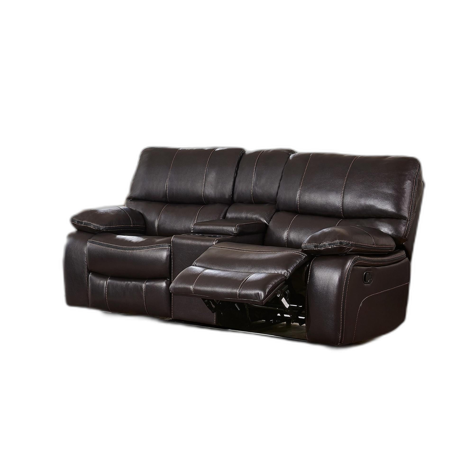 Espresso Black Leather Gel Cover Console Reclining Loveseat in Removable Back And Extra Plush Cushions