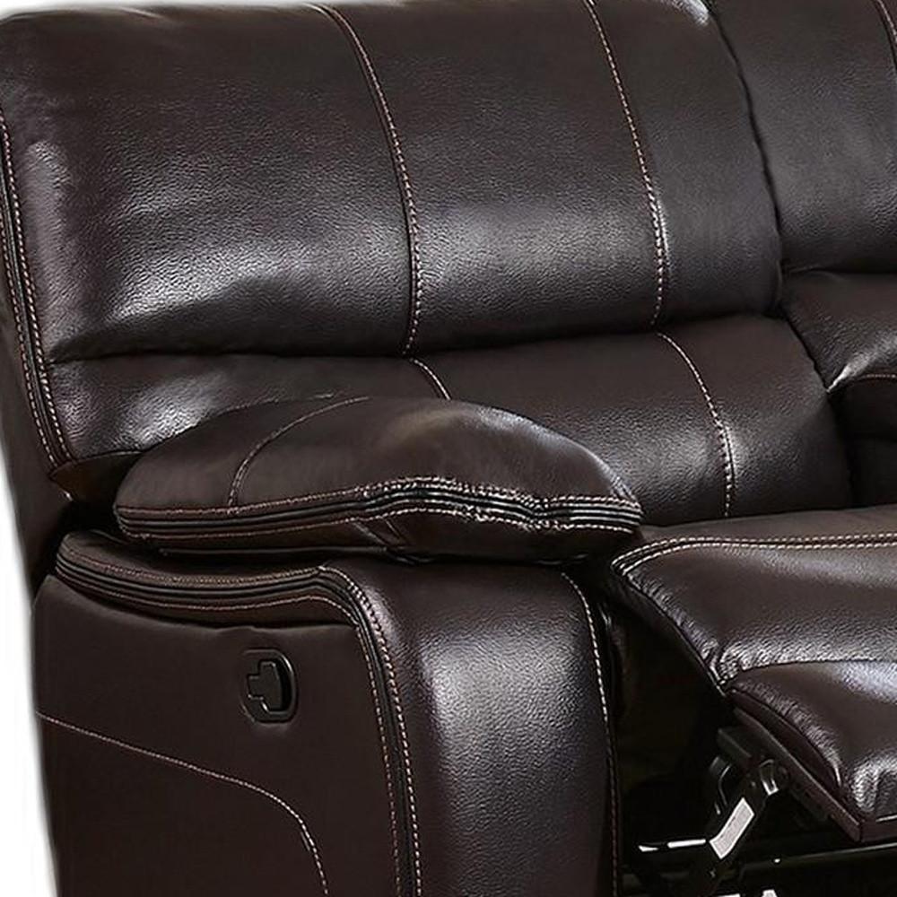 Espresso Black Leather Gel Cover Console Reclining Loveseat in Removable Back And Extra Plush Cushions