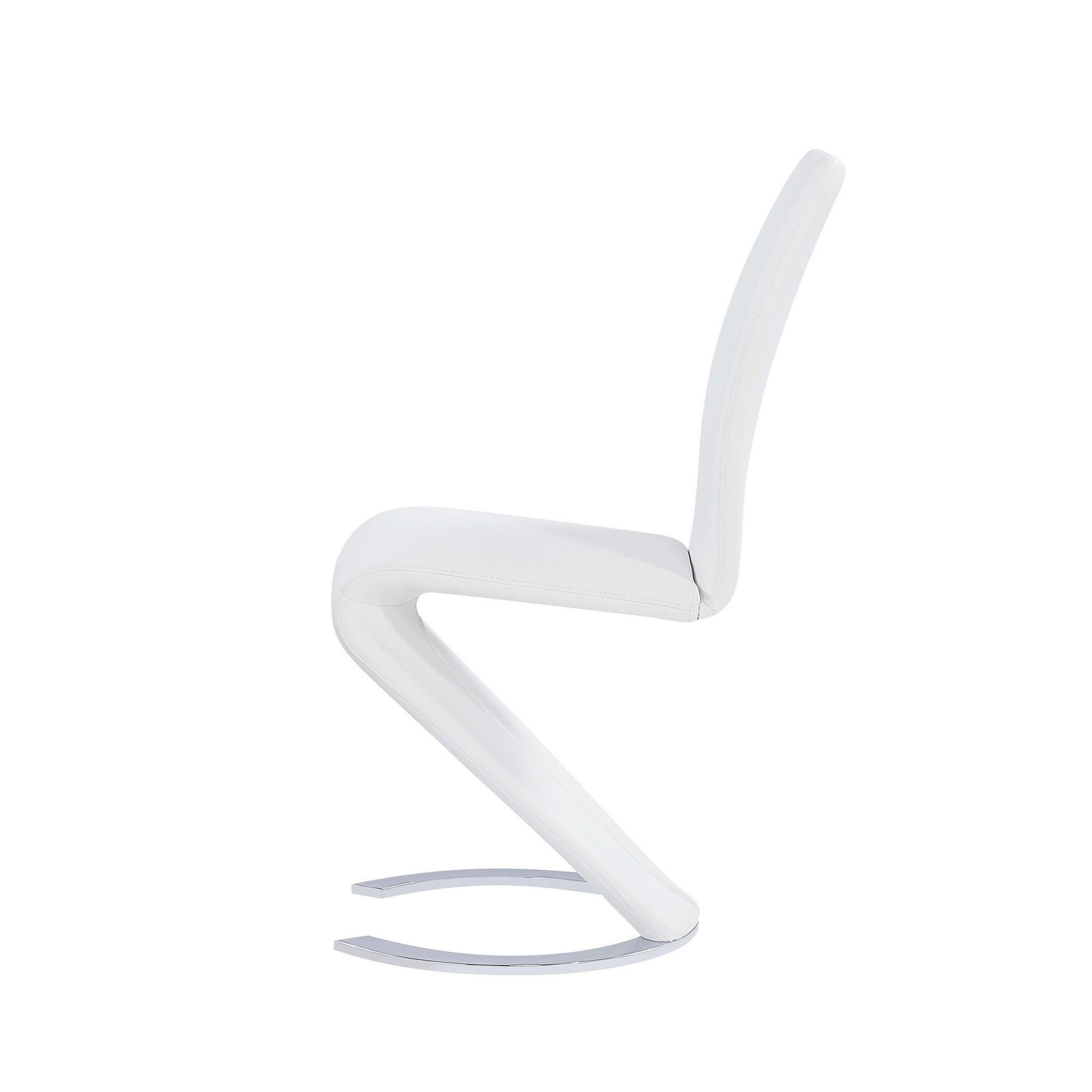 Set of 2 White  Z Shape design Dining Chairs with Horse Shoe Shape Base