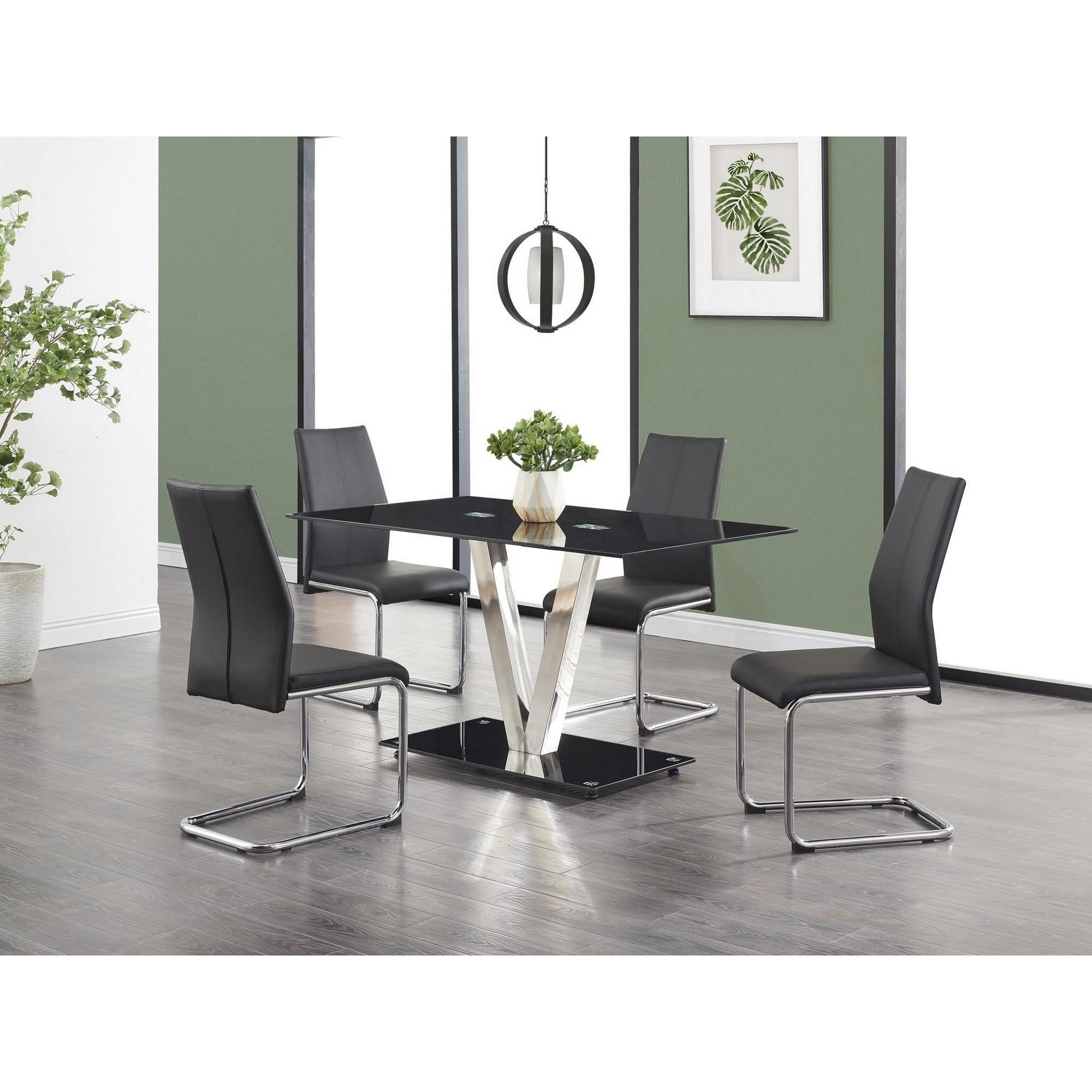 Set of 4 Modern Black Dining Chairs with Chrome Metal Base