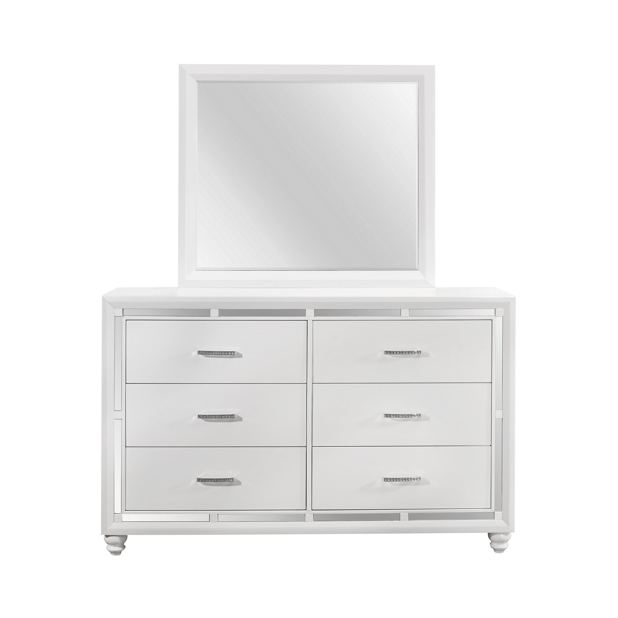 White Dresser with Mirror Trim Accent  6 Drawers Default Title