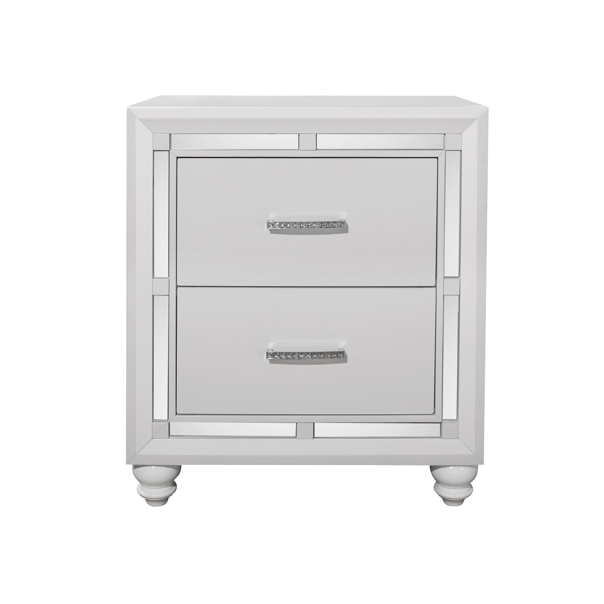 White Tone Nightstand with 2 Drawer  Mirror Trim Accent Default Title