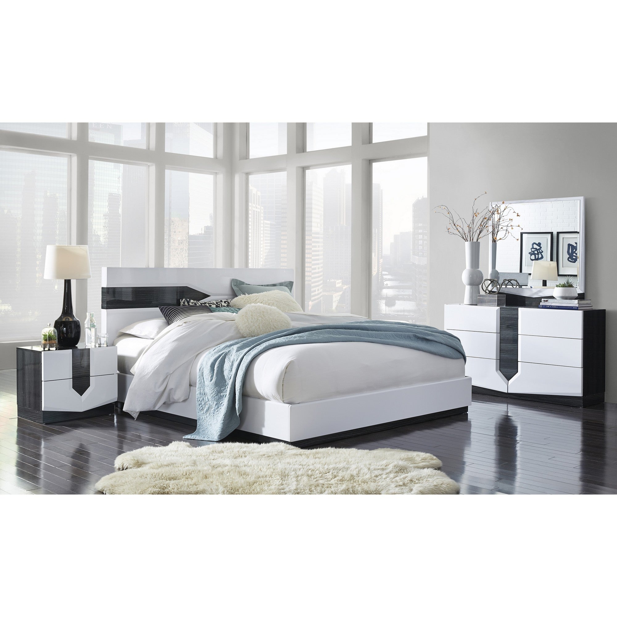 White and Grey Nightstand with 2 Drawer