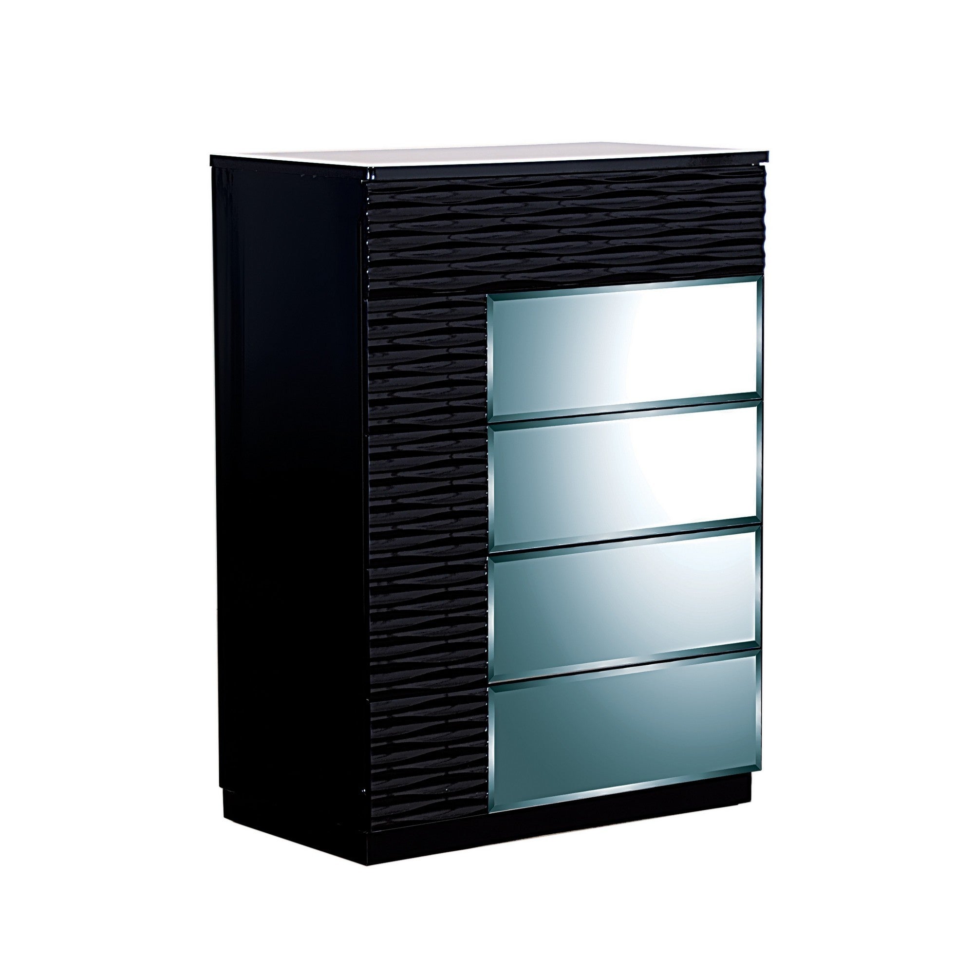 Modern Black Chest with Geometric Designed Panels  5 Drawers Default Title