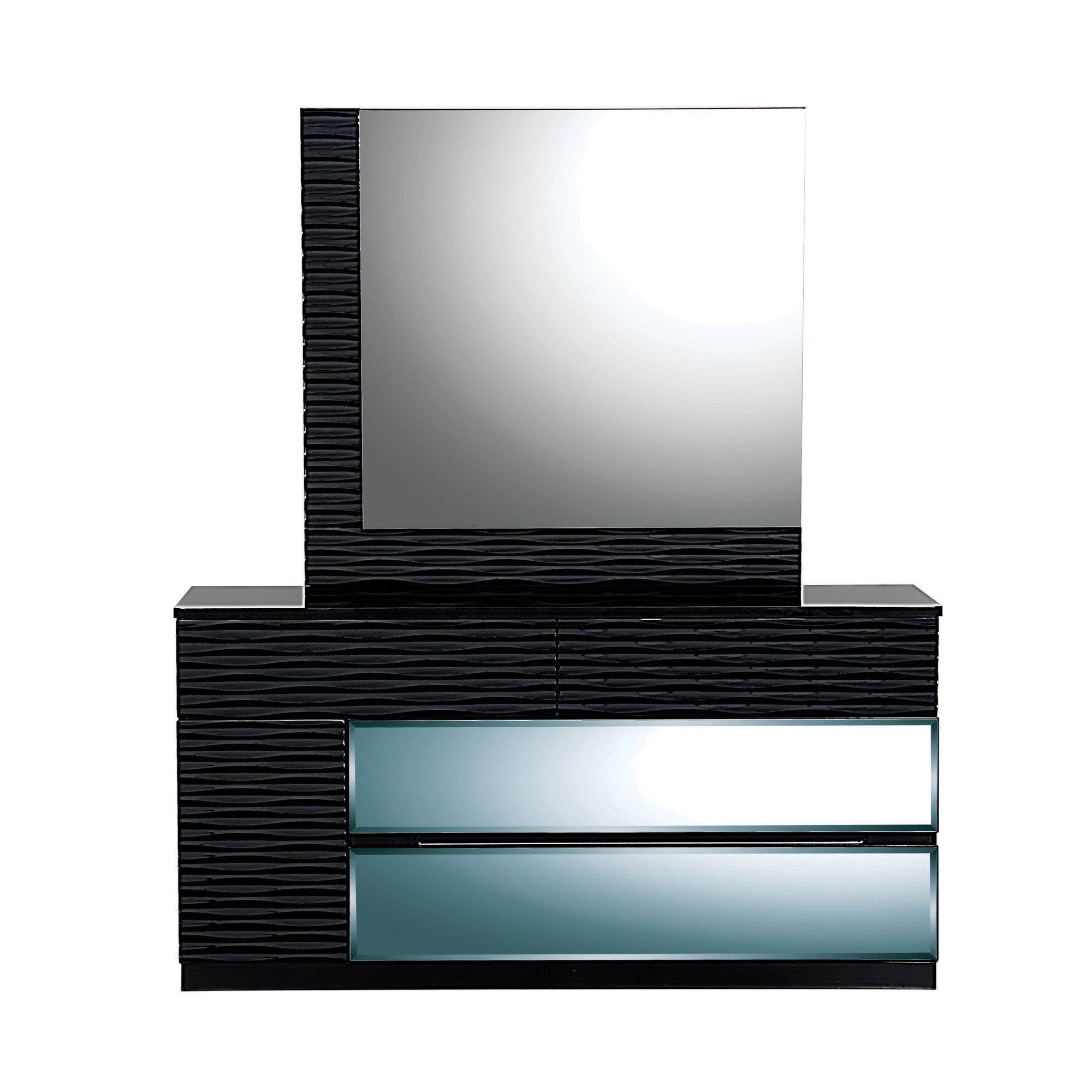 Modern Black Dresser with Geometric Designed Panels  5 Drawers