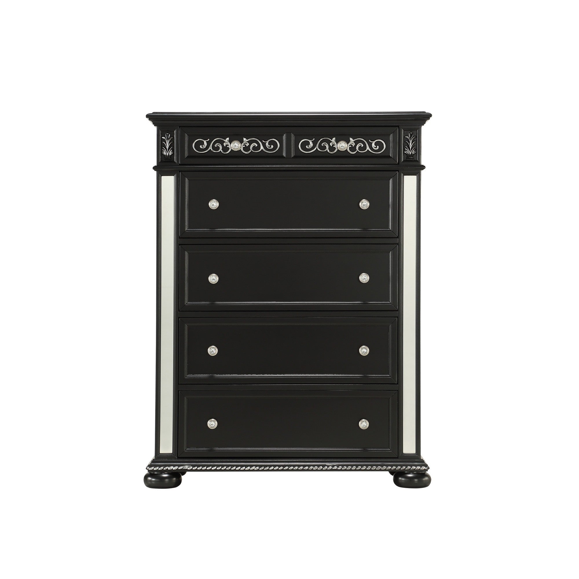Black Jewel Heirloom Appearance Chest with Intricate Carvings  Mirrored Accents  9 Drawer Default Title