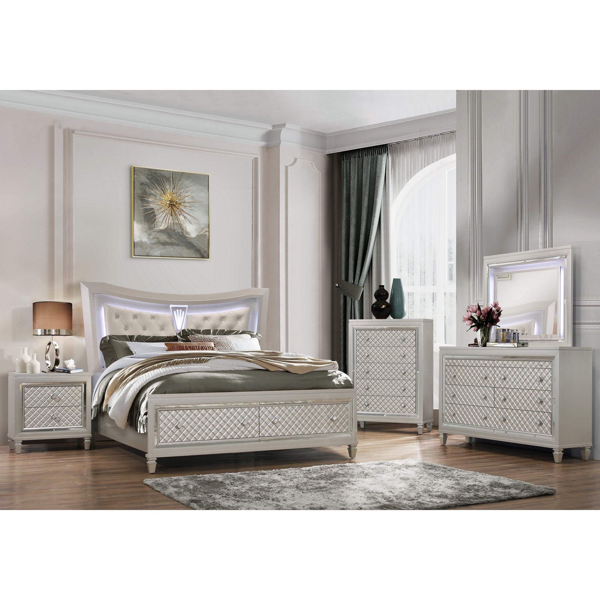 Champagne Toned Dresser with Tapered Acrylic Legs and 2 Jewelry Drawer Candide Home Champagne Toned Dresser with Tapered Acrylic Legs and 2 Jewelry Drawer Candide Home