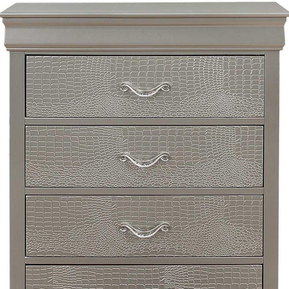 Silver Tone Chest with 5 Spacious Interior Drawers