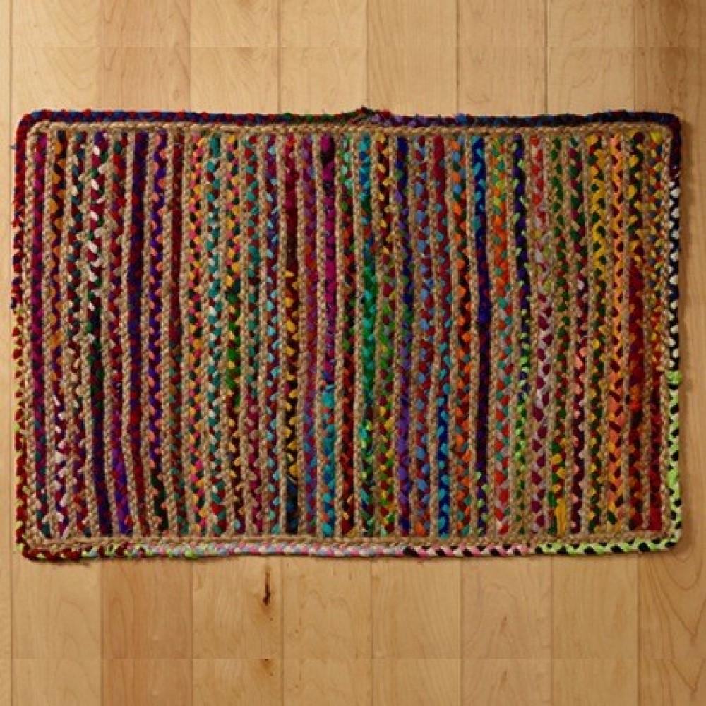 2' x 3'  Rainbow Colors Jute Rag Braided Scatter Rug