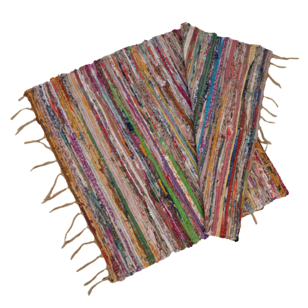 2' x 3'  Rainbow Colors Jute Rag Fringe Scatter Rug