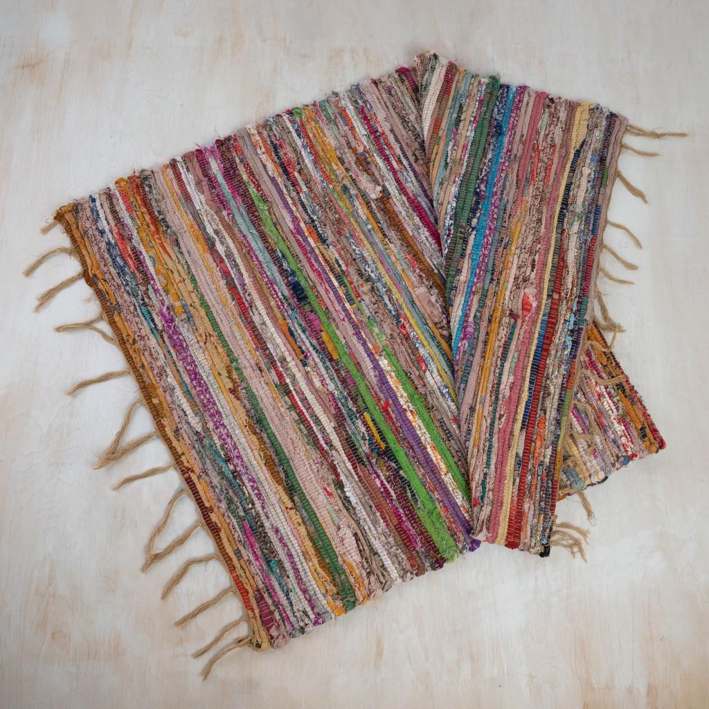 2' x 3'  Rainbow Colors Jute Rag Fringe Scatter Rug