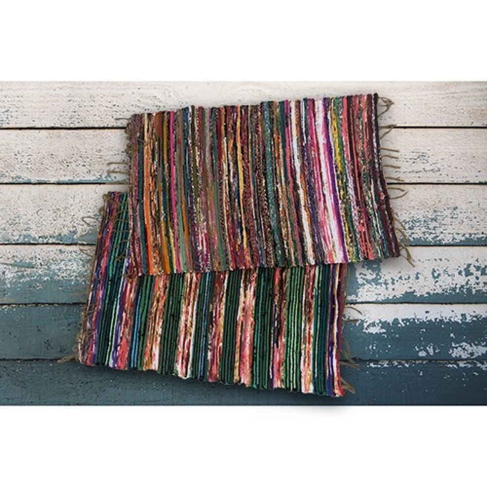 2' x 3'  Rainbow Colors Jute Rag Fringe Scatter Rug