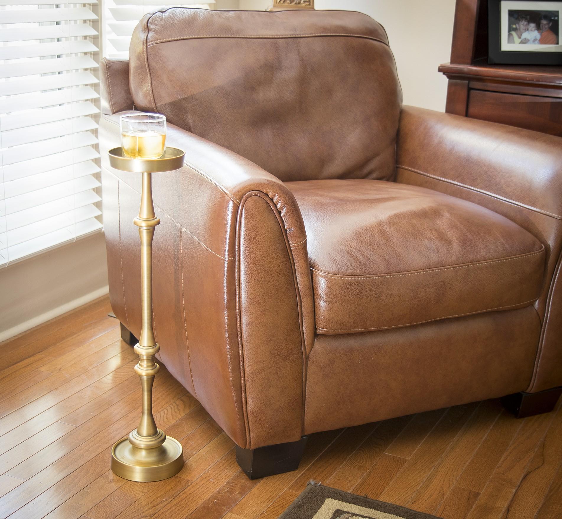 Brushed Gold Finish Drink Size Accent Table