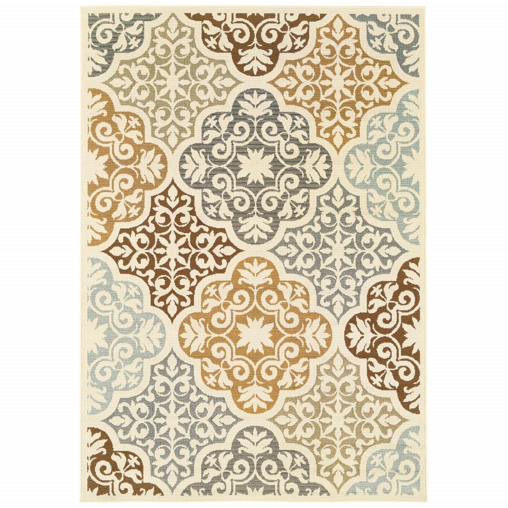 4' x 6' Ivory Grey Floral Medallion Indoor Outdoor Area Rug