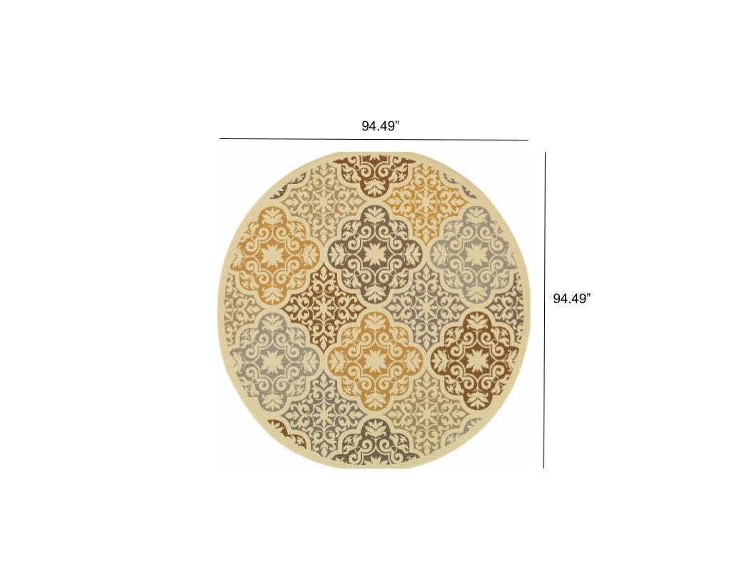 7' Round Ivory Grey Floral Medallion Indoor Outdoor Area Rug