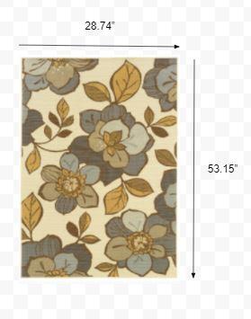 3' x 5' Ivory Gray Large Floral Blooms Indoor Outdoor Area Rug