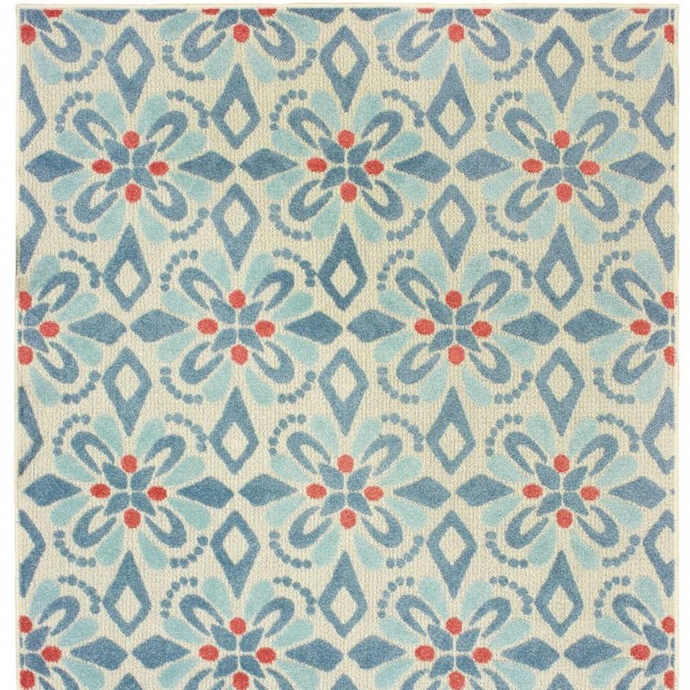 6' x 9' Ivory Blue Global Geo Tile Indoor Outdoor Area Rug