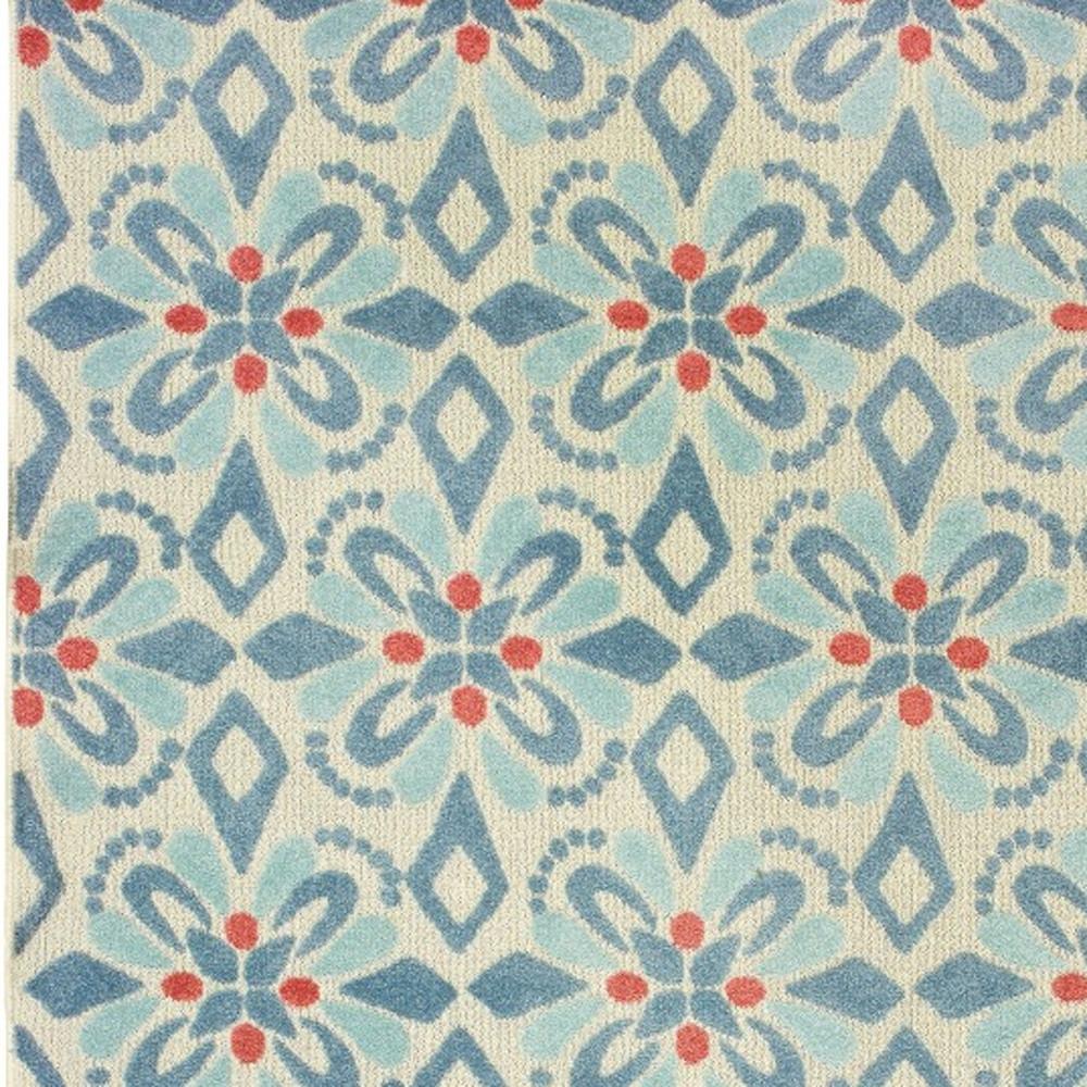 6' x 9' Ivory Blue Global Geo Tile Indoor Outdoor Area Rug