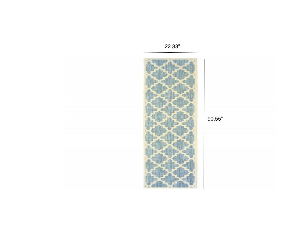 8' Tropical Light Blue and Ivory Quatrafoil Indoor Outdoor Runner Rug