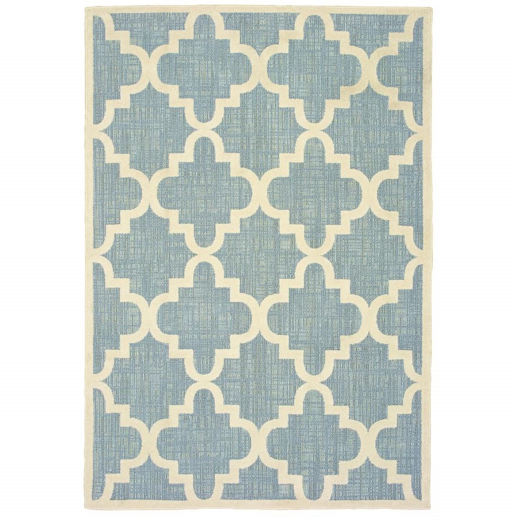 6' x 9' Blue Ivory Machine Woven Geometric Indoor or Outdoor Area Rug