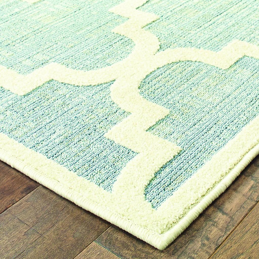 9' x 12' Blue Ivory Machine Woven Geometric Indoor or Outdoor Area Rug
