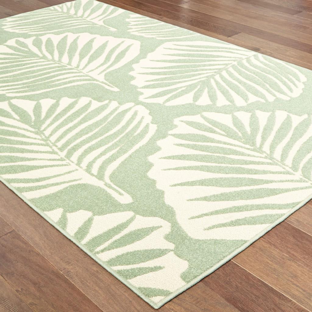 9' x 12' Tropical Light Green Ivory Palms Indoor Outdoor Rug