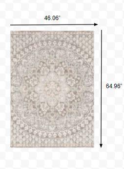 3' x 6' Ivory Grey Distresed Oversize Medallion Indoor Area Rug