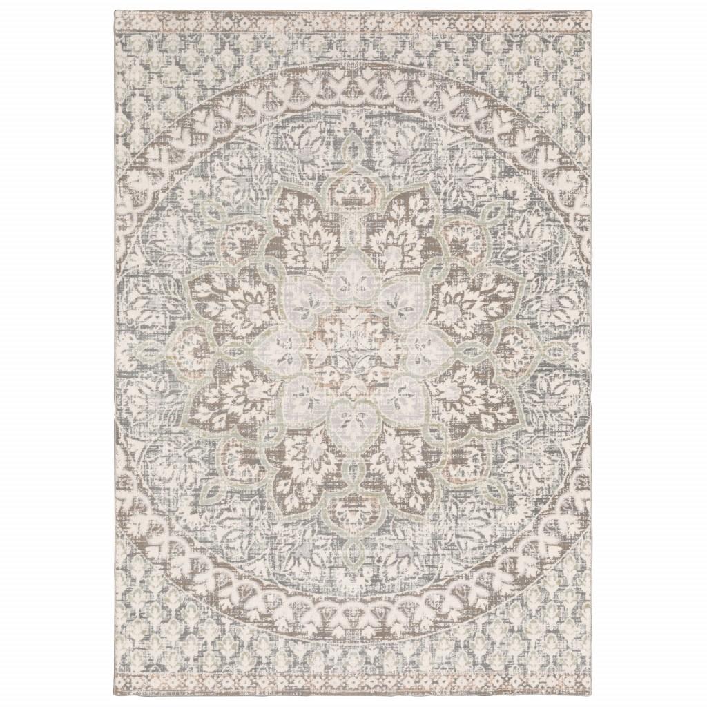 6' x 9' Ivory Grey Distresed Oversize Medallion Indoor Area Rug Default Title