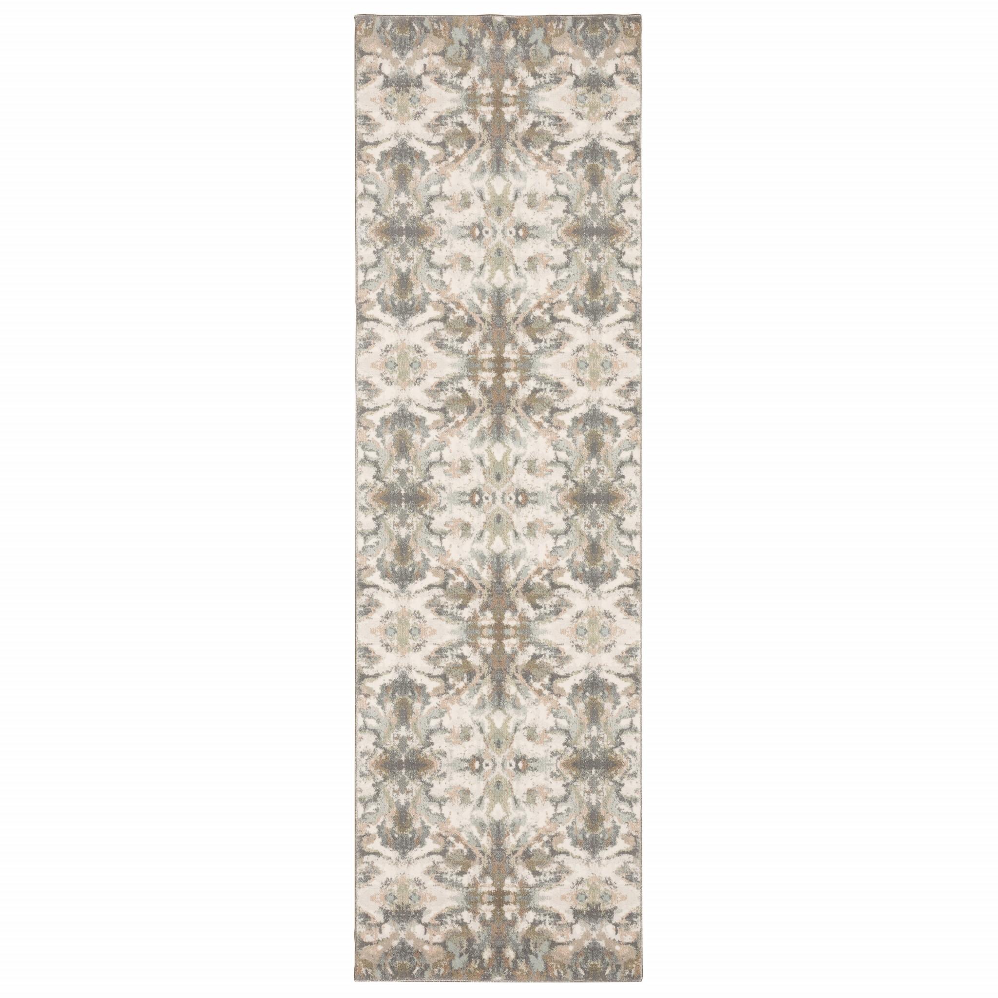 7' Ivory Gray Abstract Ikat Indoor Runner Rug Default Title